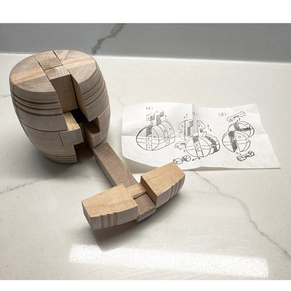 New Vintage Kumiki Wood Barrel Puzzle: 3D Japanese Toy